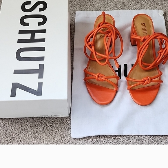 SCHUTZ Evereve New in Box Binky Mid Strappy Heel Sandal in Orange // 7.5 - Picture 3 of 6